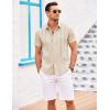 COOFANDY Men’s Cuban Guayabera Shirt Short Sleeve Button Down Shirts Casual Summer Beach Linen Shirts(Beige-white Webbing)