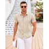 COOFANDY Men’s Cuban Guayabera Shirt Short Sleeve Button Down Shirts Casual Summer Beach Linen Shirts(Beige-white Webbing)