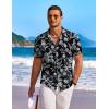 COOFANDY Men’s Hawaiian Shirt Short Sleeve Floral Button Down Shirts Tropical Holiday Beach Shirts(Black – Leaf)