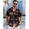 COOFANDY Men’s Hawaiian Shirt Short Sleeve Floral Button Down Shirts Tropical Holiday Beach Shirts(Black – Red+purple Flower)