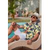 COOFANDY Mens Hawaiian Shirts Short Sleeve Casual Button Down Tropical Beach Shirt(Light Yellow / Navy Blue)