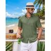 COOFANDY Mens Short Sleeve Button Down Shirts Casual Summer Shirts Linen Beach Shirt with Pocket(Army Green)