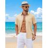 COOFANDY Mens Short Sleeve Button Down Shirts Casual Summer Shirts Linen Beach Shirt with Pocket(Beige)