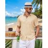 COOFANDY Mens Short Sleeve Button Down Shirts Casual Summer Shirts Linen Beach Shirt with Pocket(Beige)