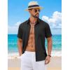 COOFANDY Mens Short Sleeve Button Down Shirts Casual Summer Shirts Linen Beach Shirt with Pocket(Black)
