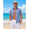 COOFANDY Mens Short Sleeve Button Down Shirts Casual Summer Shirts Linen Beach Shirt with Pocket(Blue)