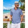 COOFANDY Mens Short Sleeve Button Down Shirts Casual Summer Shirts Linen Beach Shirt with Pocket(Blue)