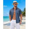 COOFANDY Mens Short Sleeve Button Down Shirts Casual Summer Shirts Linen Beach Shirt with Pocket(Dark Blue)