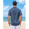 COOFANDY Mens Short Sleeve Button Down Shirts Casual Summer Shirts Linen Beach Shirt with Pocket(Dark Blue)