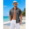 COOFANDY Mens Short Sleeve Button Down Shirts Casual Summer Shirts Linen Beach Shirt with Pocket(Dark Grey)