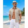 COOFANDY Mens Short Sleeve Button Down Shirts Casual Summer Shirts Linen Beach Shirt with Pocket(Khaki)