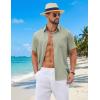 COOFANDY Mens Short Sleeve Button Down Shirts Casual Summer Shirts Linen Beach Shirt with Pocket(Light Green)