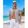COOFANDY Mens Short Sleeve Button Down Shirts Casual Summer Shirts Linen Beach Shirt with Pocket(Light Grey)