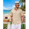 COOFANDY Mens Short Sleeve Button Down Shirts Casual Summer Shirts Linen Beach Shirt with Pocket(Light Khaki)