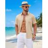 COOFANDY Mens Short Sleeve Button Down Shirts Casual Summer Shirts Linen Beach Shirt with Pocket(Light Khaki)