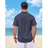 COOFANDY Mens Short Sleeve Button Down Shirts Casual Summer Shirts Linen Beach Shirt with Pocket(Navy Blue)
