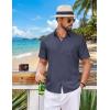 COOFANDY Mens Short Sleeve Button Down Shirts Casual Summer Shirts Linen Beach Shirt with Pocket(Navy Blue)