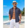 COOFANDY Mens Short Sleeve Button Down Shirts Casual Summer Shirts Linen Beach Shirt with Pocket(Navy Blue)