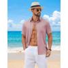 COOFANDY Mens Short Sleeve Button Down Shirts Casual Summer Shirts Linen Beach Shirt with Pocket(Pink)