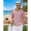 COOFANDY Mens Short Sleeve Button Down Shirts Casual Summer Shirts Linen Beach Shirt with Pocket(Pink)