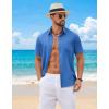 COOFANDY Mens Short Sleeve Button Down Shirts Casual Summer Shirts Linen Beach Shirt with Pocket(Royal Blue)