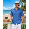 COOFANDY Mens Short Sleeve Button Down Shirts Casual Summer Shirts Linen Beach Shirt with Pocket(Royal Blue)
