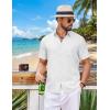 COOFANDY Mens Short Sleeve Button Down Shirts Casual Summer Shirts Linen Beach Shirt with Pocket(White)