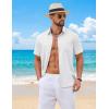 COOFANDY Mens Short Sleeve Button Down Shirts Casual Summer Shirts Linen Beach Shirt with Pocket(White)