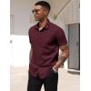 COOFANDY Men’s Short Sleeve Casual Button Down Shirt Business Untucked Dress Shirts with Pocket(01 – Deep Red)