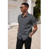 COOFANDY Men’s Short Sleeve Casual Button Down Shirt Business Untucked Dress Shirts with Pocket(Black Grey-square)