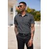 COOFANDY Men’s Short Sleeve Casual Button Down Shirt Business Untucked Dress Shirts with Pocket(Black Grey-square)