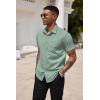 COOFANDY Men’s Short Sleeve Casual Button Down Shirt Business Untucked Dress Shirts with Pocket(Light Green-flower)