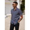 COOFANDY Men’s Short Sleeve Casual Button Down Shirt Business Untucked Dress Shirts with Pocket(Navy Blue-square)