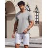COOFANDY Mens V Neck T Shirts Cotton Basic T Shirt Short Sleeve Casual Summer Shirts Light Grey