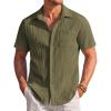 COOFANDY Men’s Casual Textured Short Sleeve Button Down Summer Beach Shirt(Army Green)