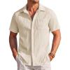 COOFANDY Men’s Casual Textured Short Sleeve Button Down Summer Beach Shirt(Beige)