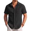 COOFANDY Men’s Casual Textured Short Sleeve Button Down Summer Beach Shirt(Black)