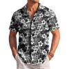 COOFANDY Men’s Casual Textured Short Sleeve Button Down Summer Beach Shirt(Black&white Floral)