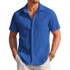 COOFANDY Men’s Casual Textured Short Sleeve Button Down Summer Beach Shirt(Classic Blue)