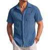 COOFANDY Men’s Casual Textured Short Sleeve Button Down Summer Beach Shirt(Dark Blue)