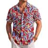 COOFANDY Men’s Casual Textured Short Sleeve Button Down Summer Beach Shirt(Hawaii Flowers)