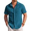 COOFANDY Men’s Casual Textured Short Sleeve Button Down Summer Beach Shirt(Lake Blue)