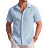 COOFANDY Men’s Casual Textured Short Sleeve Button Down Summer Beach Shirt(Light Blue)
