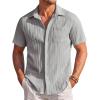 COOFANDY Men’s Casual Textured Short Sleeve Button Down Summer Beach Shirt(Light Gray)