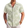 COOFANDY Men’s Casual Textured Short Sleeve Button Down Summer Beach Shirt(Light Green White Leaf)