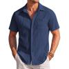 COOFANDY Men’s Casual Textured Short Sleeve Button Down Summer Beach Shirt(Navy Blue)