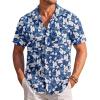 COOFANDY Men’s Casual Textured Short Sleeve Button Down Summer Beach Shirt(Navy Blue Floral)