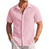 COOFANDY Men’s Casual Textured Short Sleeve Button Down Summer Beach Shirt(Orange Pink)