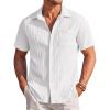 COOFANDY Men’s Casual Textured Short Sleeve Button Down Summer Beach Shirt(White)
