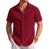 COOFANDY Men’s Casual Textured Short Sleeve Button Down Summer Beach Shirt(Wine Red)